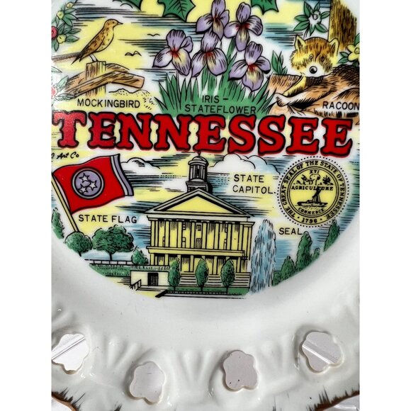 Tennessee Decorative Porcelain Plate With Gold Trim Lacy Edge & State Symbols Fe - Picture 11 of 14